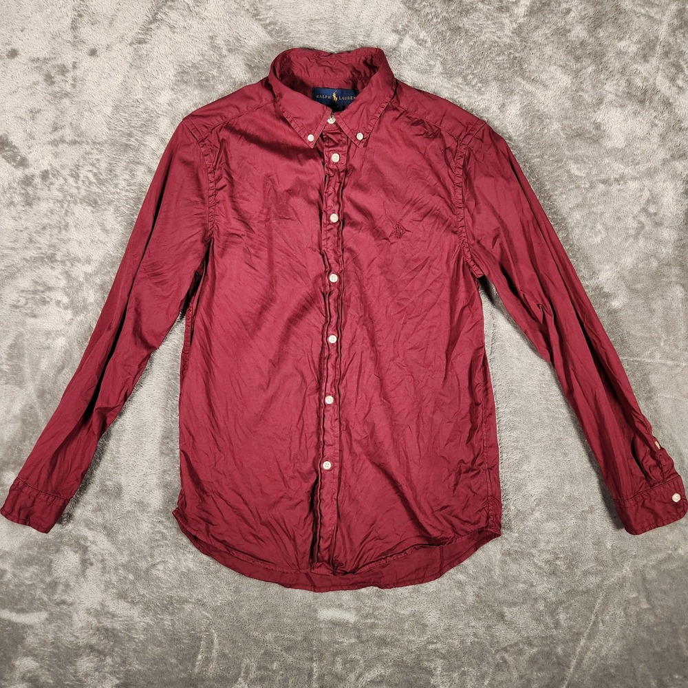 Ralph Lauren Shirt Boys Large 14-16 Burgundy Button-down Long Sleeve EUC